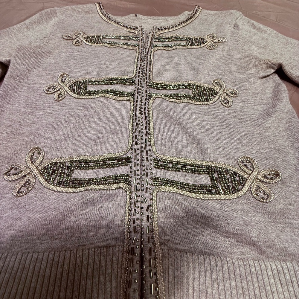 Vintage Gray Silver Beaded Embellished Military Cropped Cardigan Size Small $200 - Picture 4 of 11